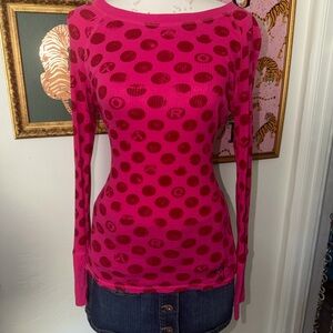 Vintage Y2K Pink Polka Dot Long Sleeve Top